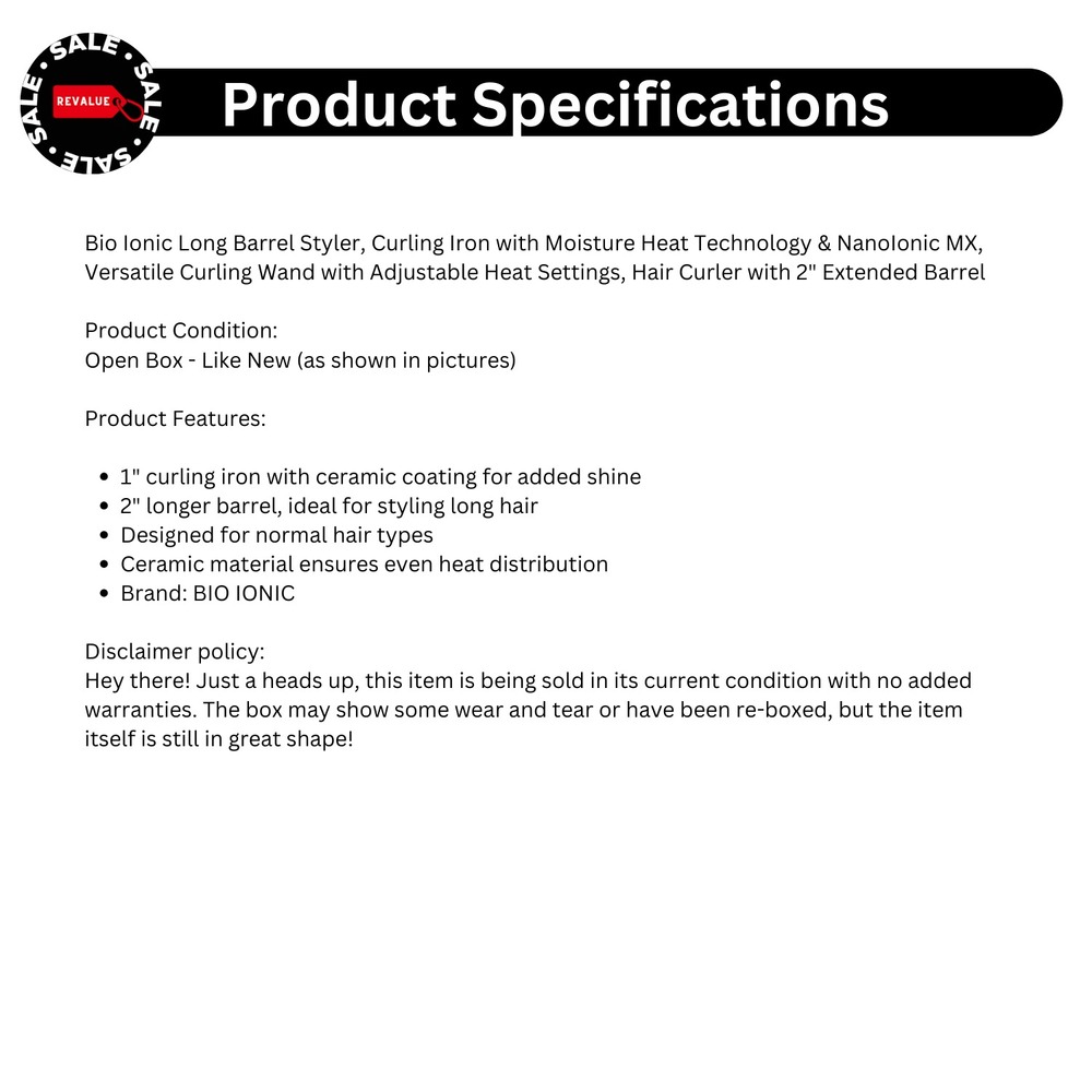 Bio Ionic Long Barrel Styler 1" Curling Iron Moisture Heat Tech & NanoIonic MX - Picture 2 of 15